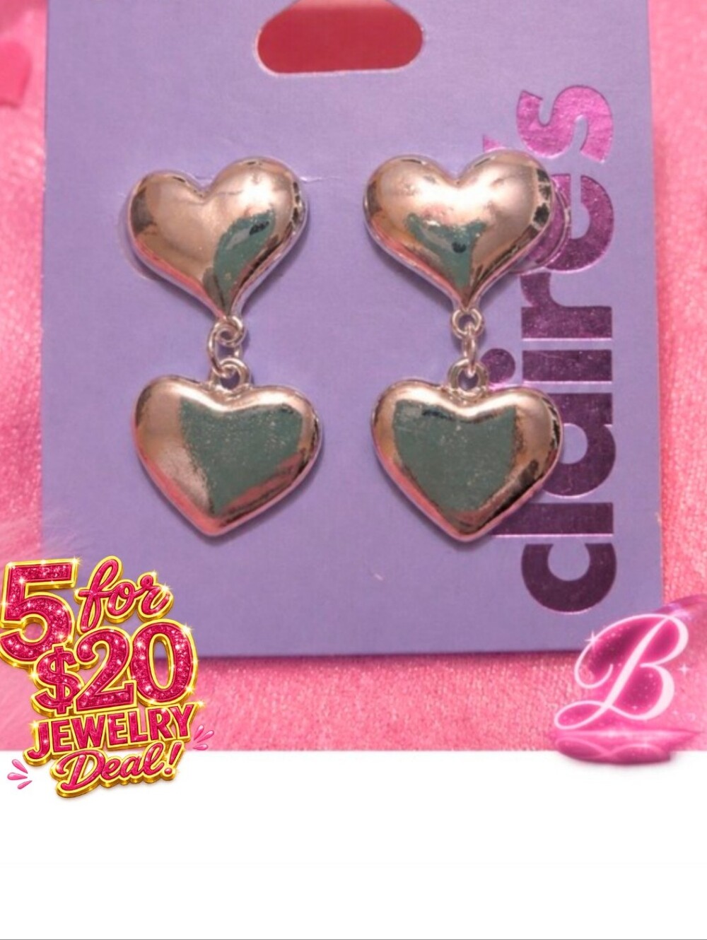 5/$20 Claire's Sensitive Solutions Silver Heart Earrings NWT